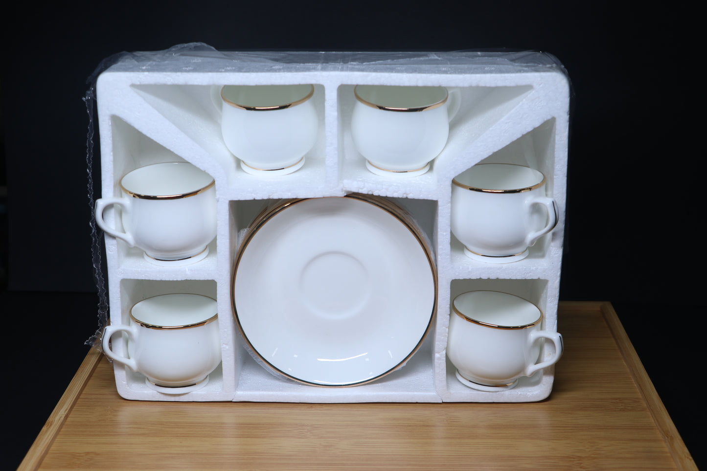 MG Classic White Porcelain Cup & Saucer Set with Gold Rim