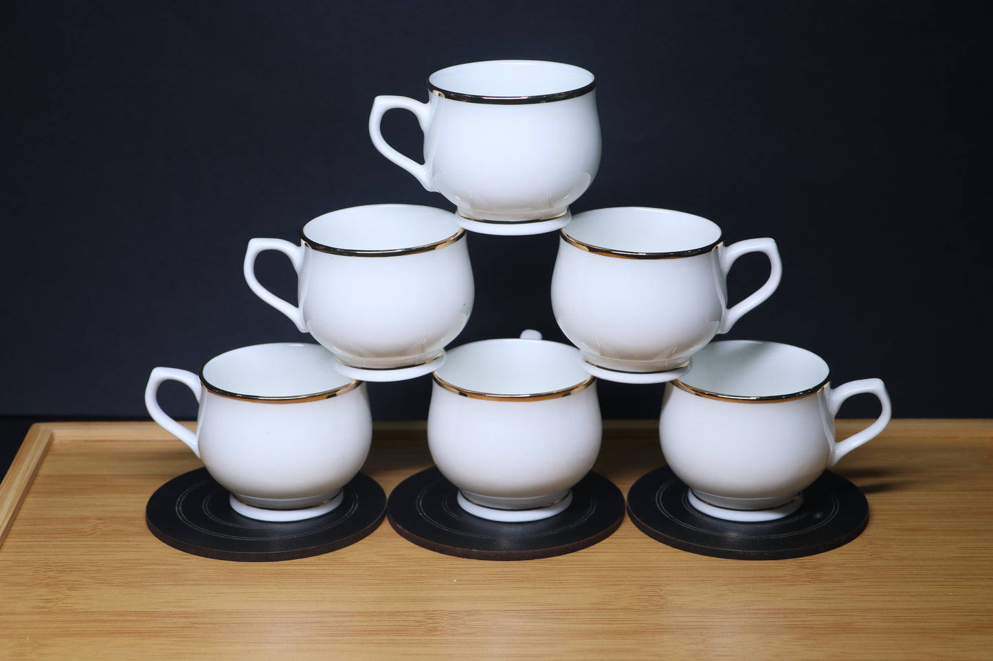 MG Classic White Porcelain Cup & Saucer Set with Gold Rim