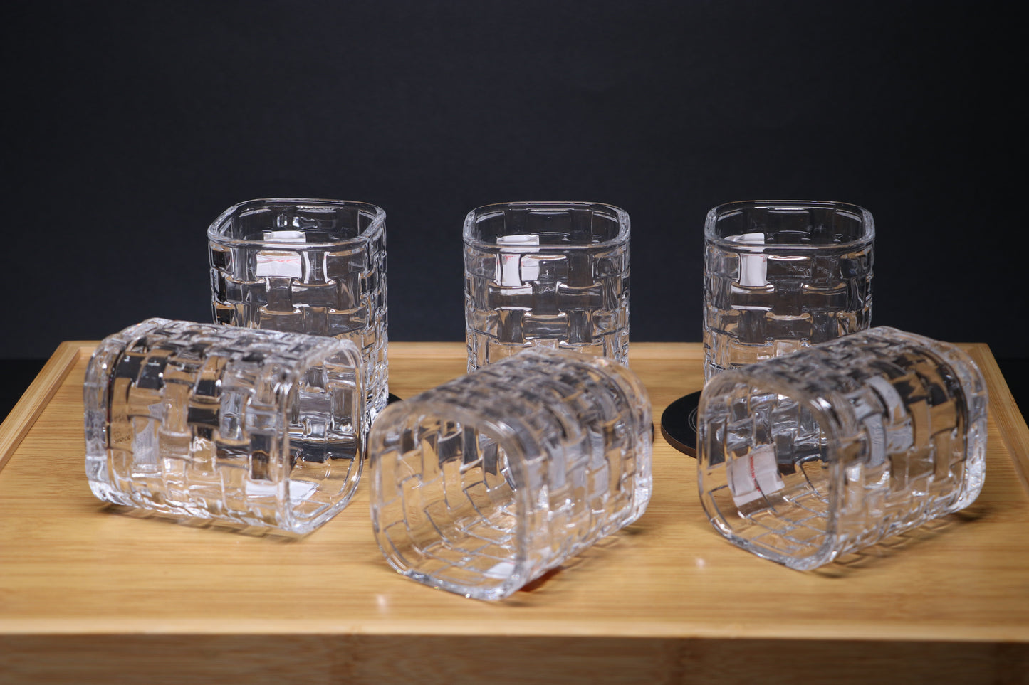 MG Premium Square Textured Glass Set – 200ml Water & Juice Cups (6 Pieces)