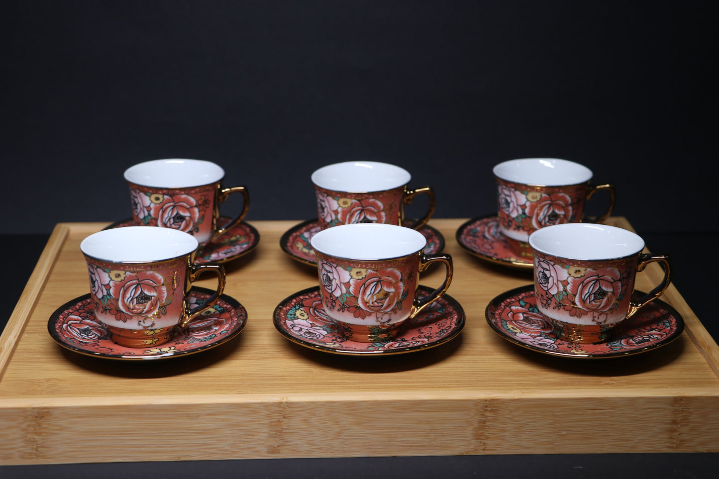 MG Royal Floral 13-Piece Tea & Coffee Set with Gold Stand