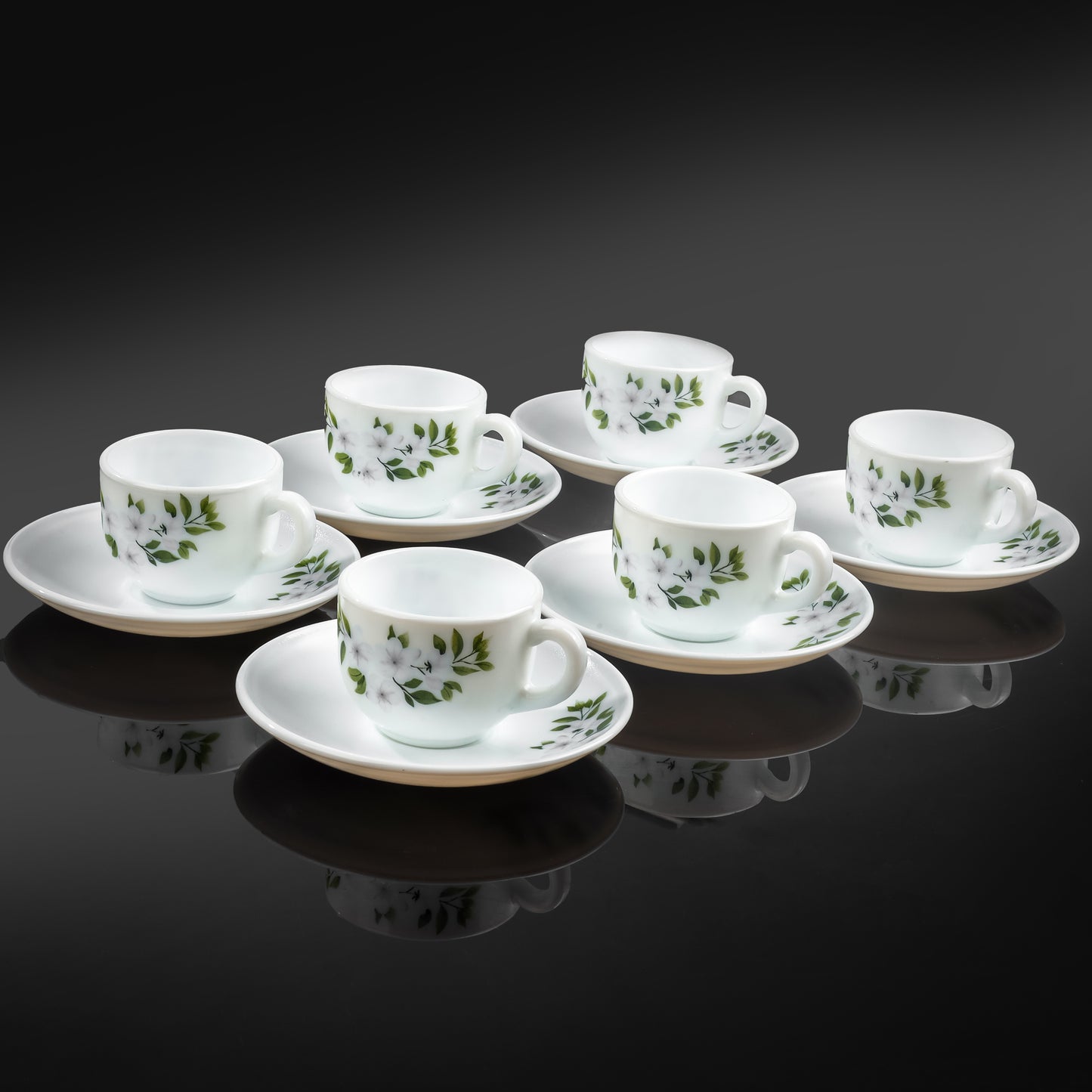 MG Royale Green Flower Cup & Saucer Set Elegant Forest-Inspired Design