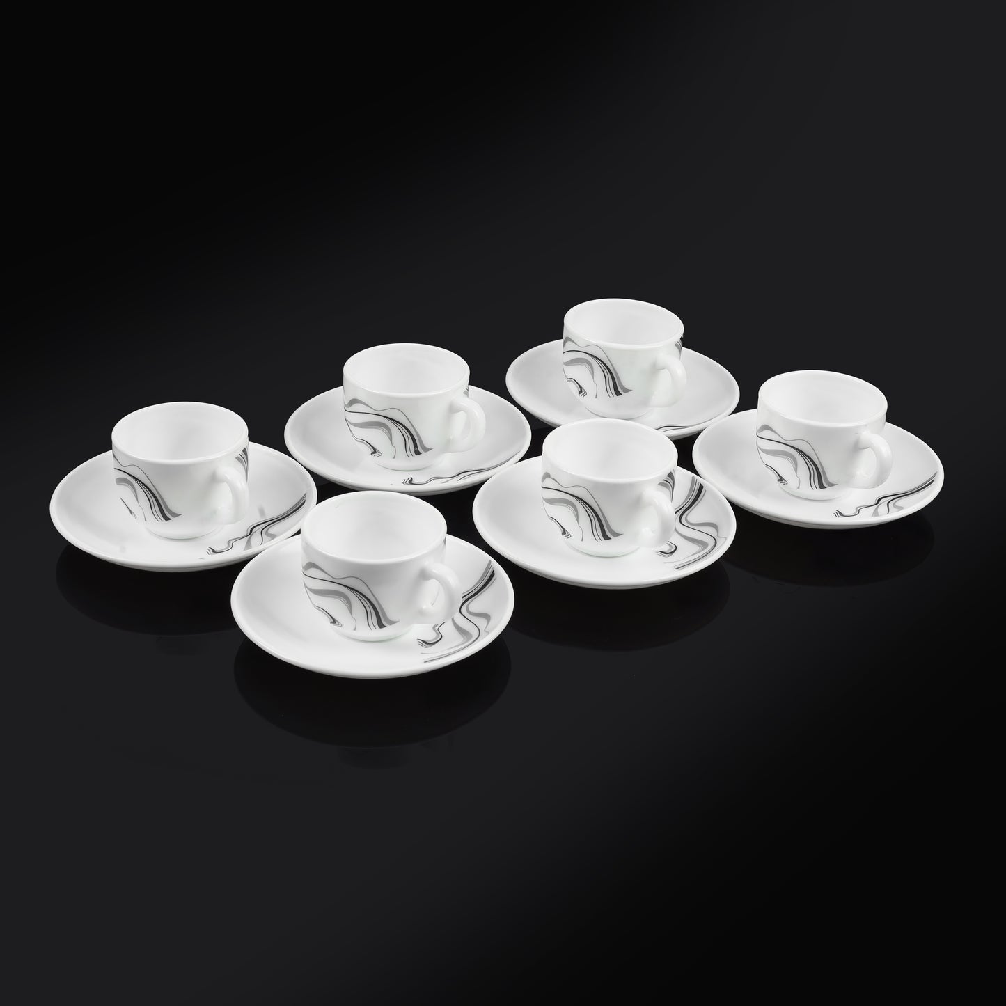 MG Elegant Black Ripple Cup & Saucer Set Modern Swirl Design