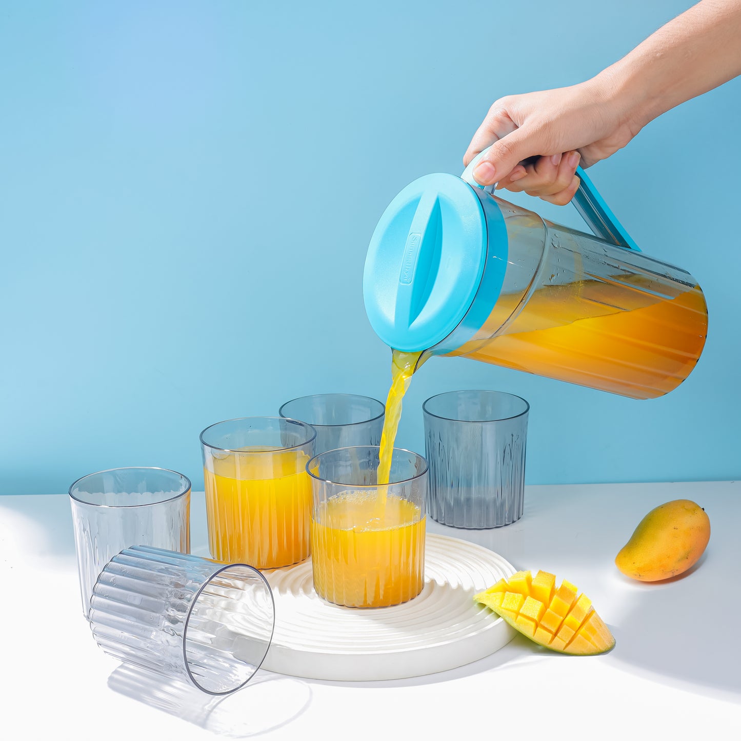 Premium & Unbreakable Plastic Juice Jug with 6 Glasses