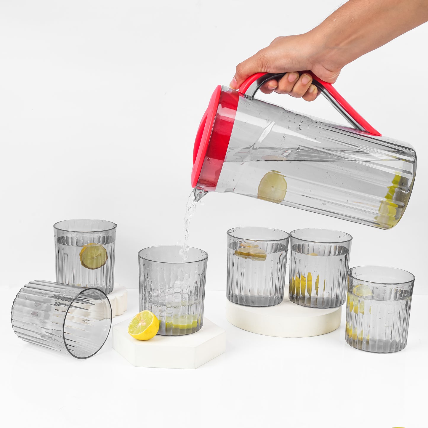 Premium & Unbreakable Plastic Juice Jug with 6 Glasses