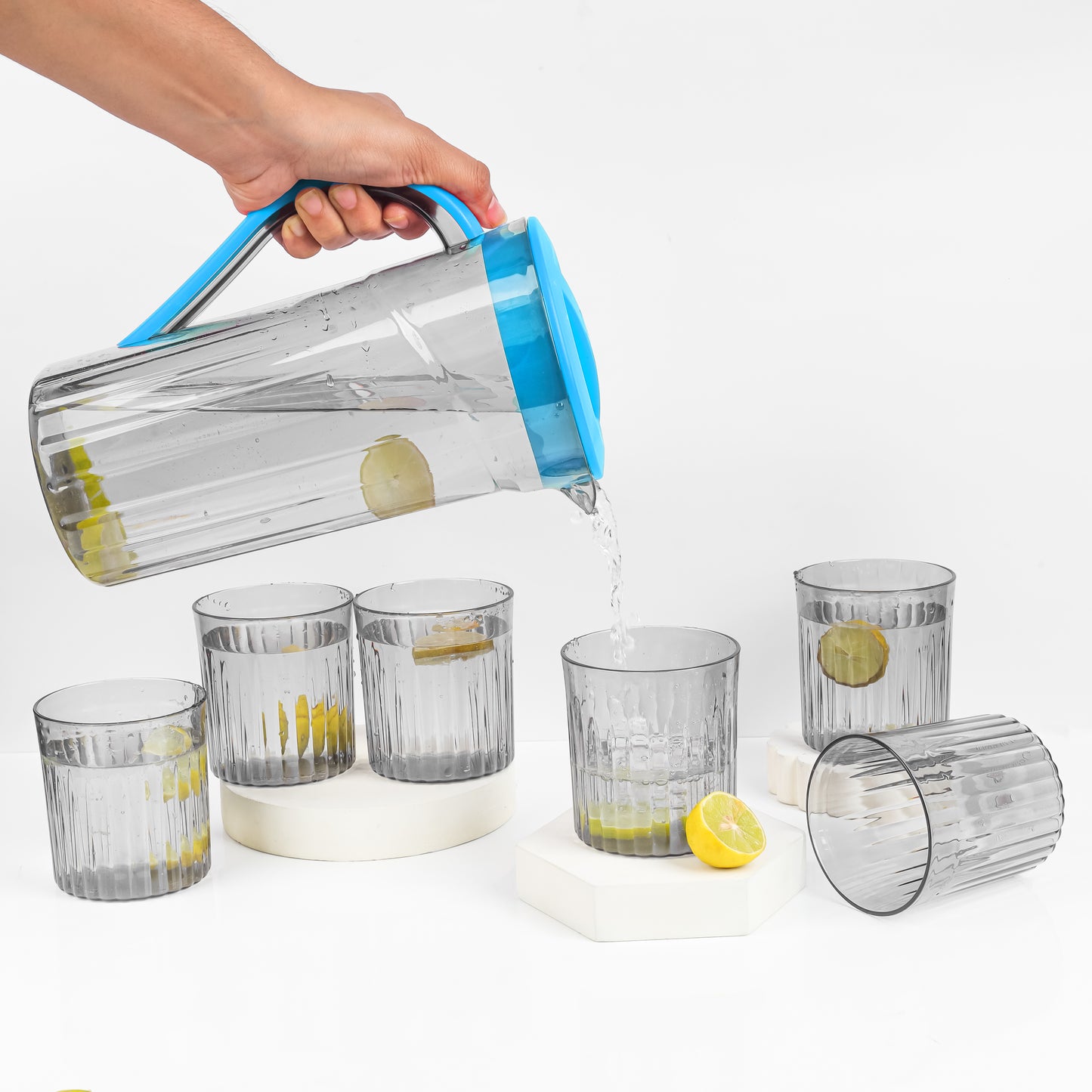 Premium & Unbreakable Plastic Juice Jug with 6 Glasses