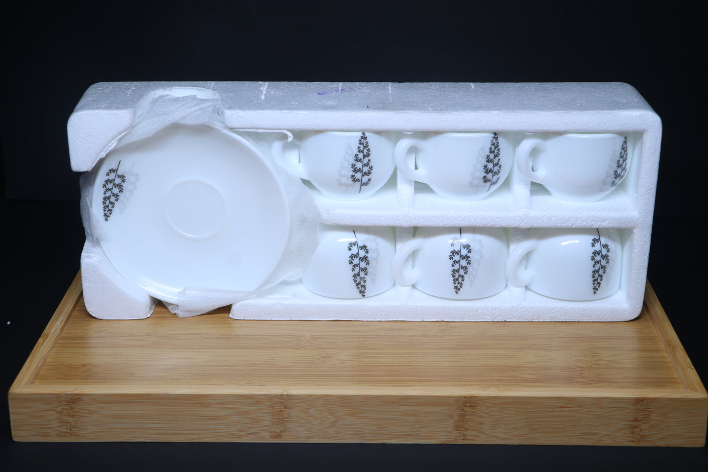 MG Elegant White Porcelain Cup & Saucer Set with Minimalist Floral Design