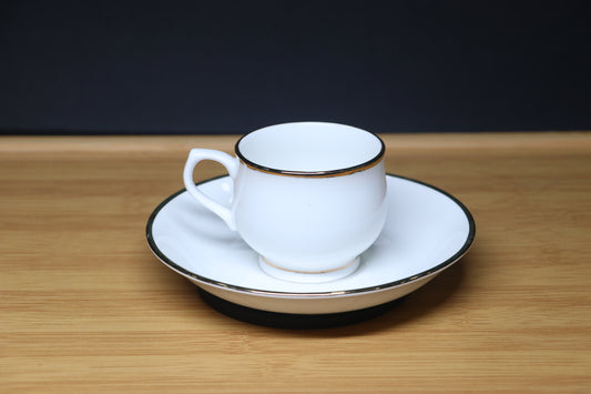 MG Classic White Porcelain Cup & Saucer Set with Gold Rim
