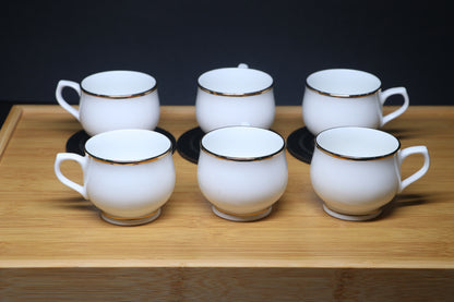 MG Classic White Porcelain Cup & Saucer Set with Gold Rim