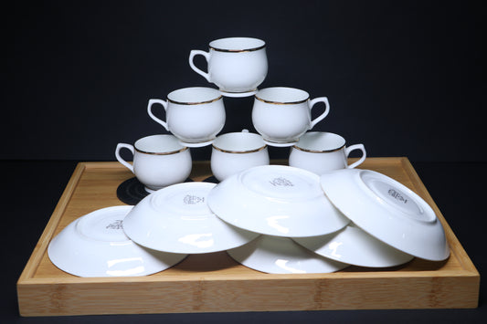 MG Classic White Porcelain Cup & Saucer Set with Gold Rim