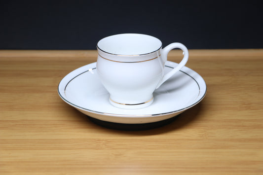 MG Elegant White Porcelain Cup & Saucer Set with Gold Trim