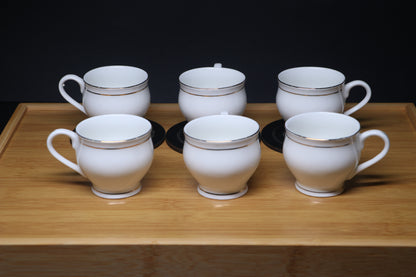 MG Elegant White Porcelain Cup & Saucer Set with Gold Trim