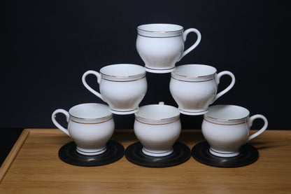 MG Elegant White Porcelain Cup & Saucer Set with Gold Trim