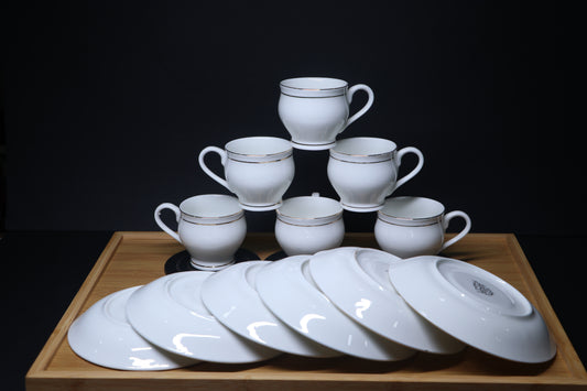 MG Elegant White Porcelain Cup & Saucer Set with Gold Trim