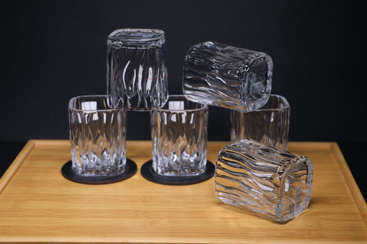 MG Wave Pattern Square Whiskey Glass – Premium Textured Design