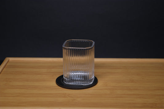 MG Luxury Ribbed Glass – Square Drinking Cup for Whiskey, Juice, & Water