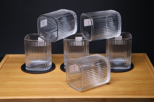MG Luxury Ribbed Glass – Square Drinking Cup for Whiskey, Juice, & Water