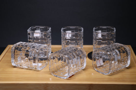 MG Premium Square Textured Glass Set – 200ml Water & Juice Cups (6 Pieces)