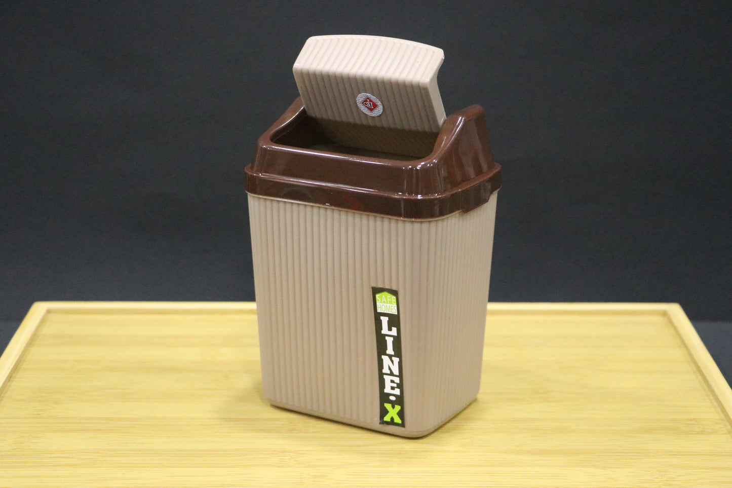 MG Elegant Light Brown Flip-Top Trash Bin with Swing Lid