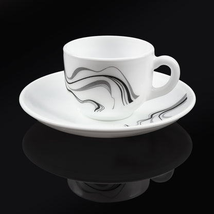 MG Elegant Black Ripple Cup & Saucer Set  Modern Swirl Design