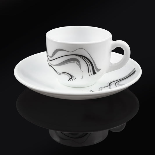 MG Elegant Black Ripple Cup & Saucer Set  Modern Swirl Design