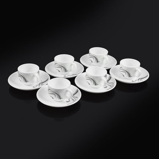 MG Elegant Black Ripple Cup & Saucer Set  Modern Swirl Design