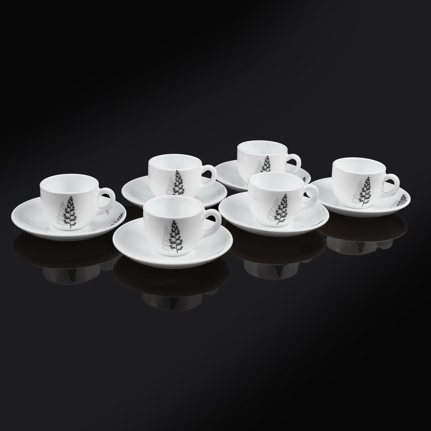 MG Elegant White Porcelain Cup & Saucer Set with Minimalist Floral Design