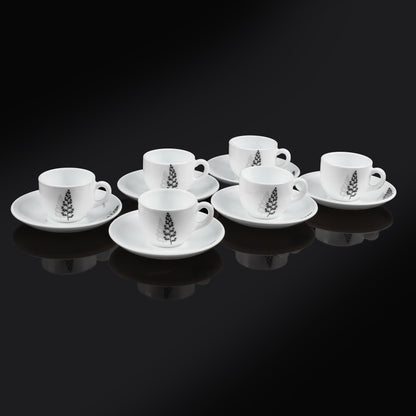 MG Elegant White Porcelain Cup & Saucer Set with Minimalist Floral Design