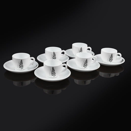 MG Elegant White Porcelain Cup & Saucer Set with Minimalist Floral Design