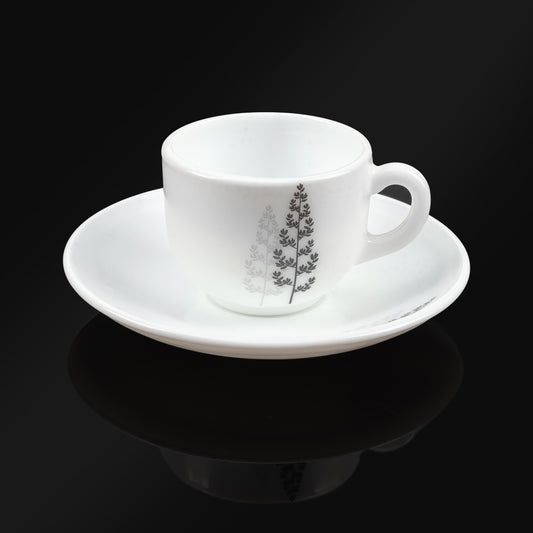 MG Elegant White Porcelain Cup & Saucer Set with Minimalist Floral Design